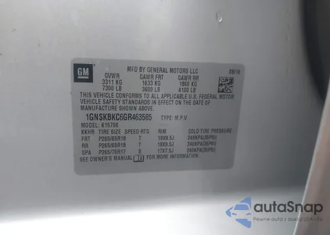 2016 Chevrolet Tahoe Lt from USA, damaged, VIN 1GNSKBKC6GR463585